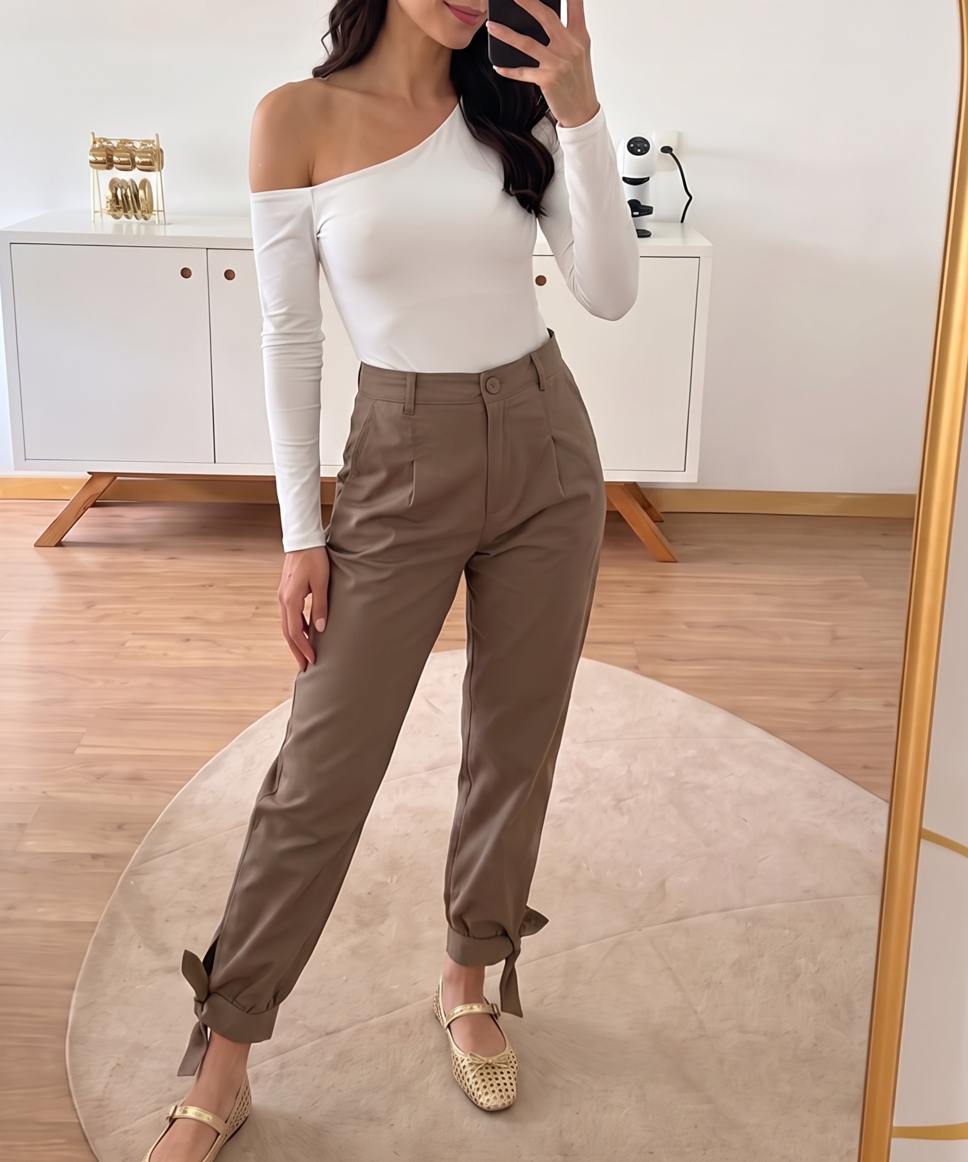 Pantalón con nudos en botas Camel