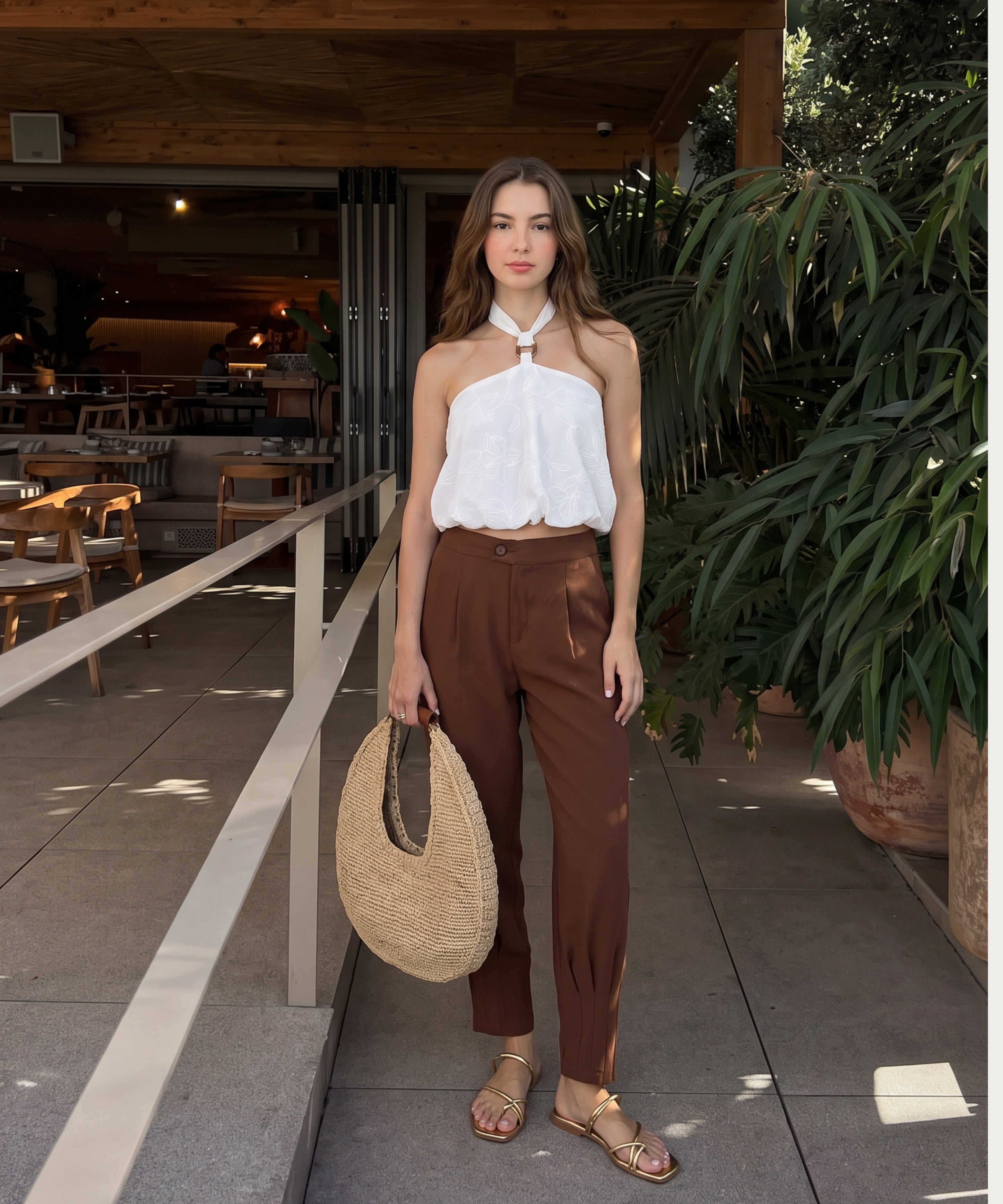 Pantalón pliegues en bota Chocolate