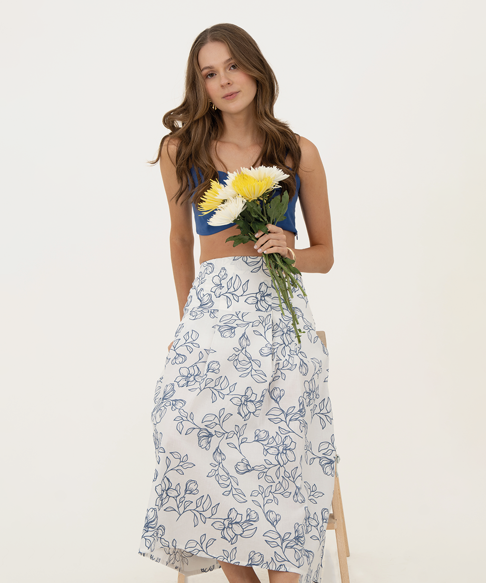 Falda midi con prenses Azul Profundo