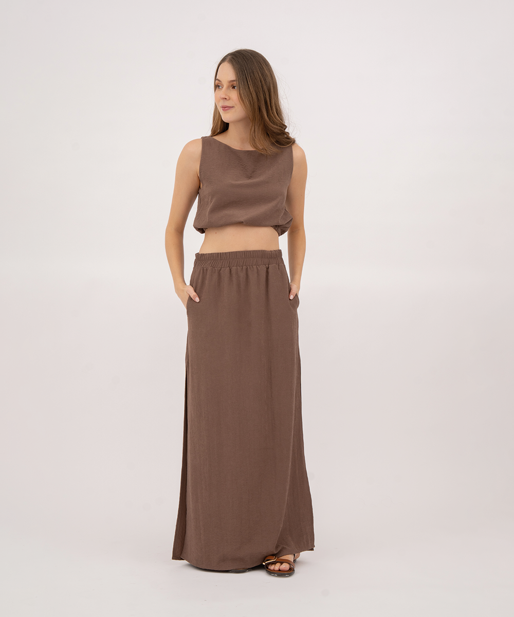 Falda larga con aberturas CHOCOLATE