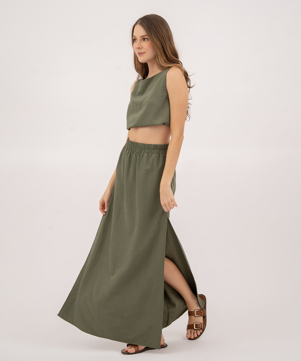 Falda larga con aberturas VERDE SELVA (MILITAR)