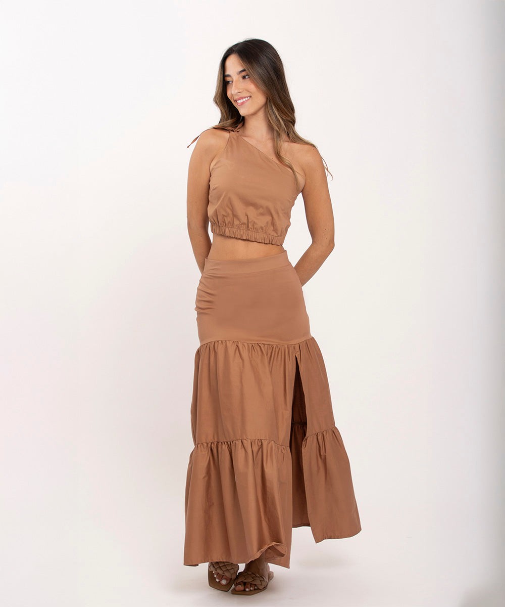 Falda De Tiempos Con Abertura Chocolate Faldas Para Mujer | Ticket Store Colombia 1