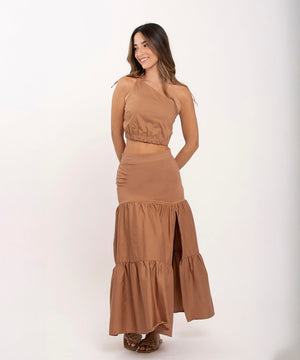 Falda De Tiempos Con Abertura Chocolate Faldas Para Mujer | Ticket Store Colombia 1