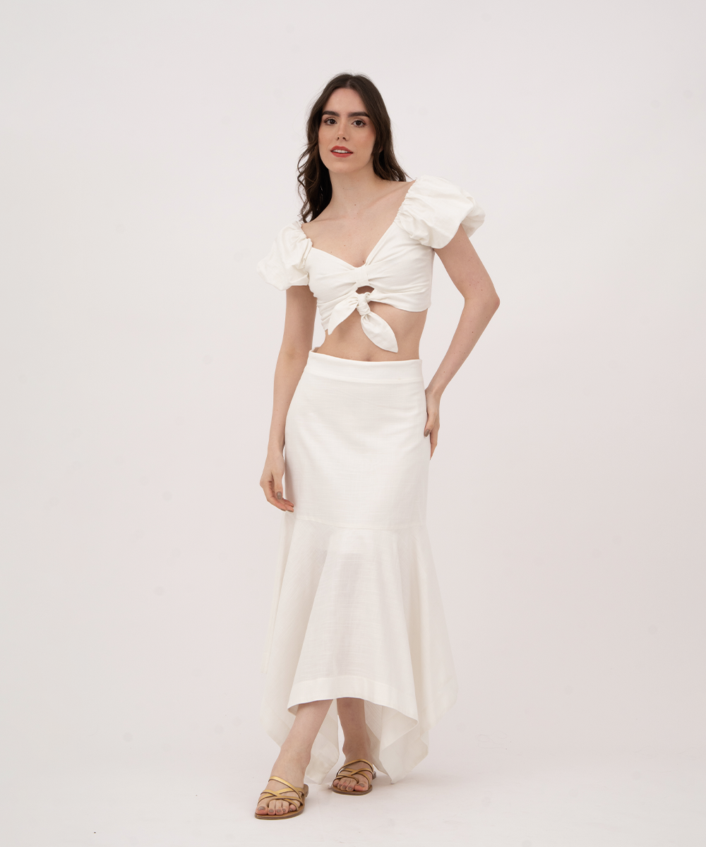 Falda midi con puntas BLANCO