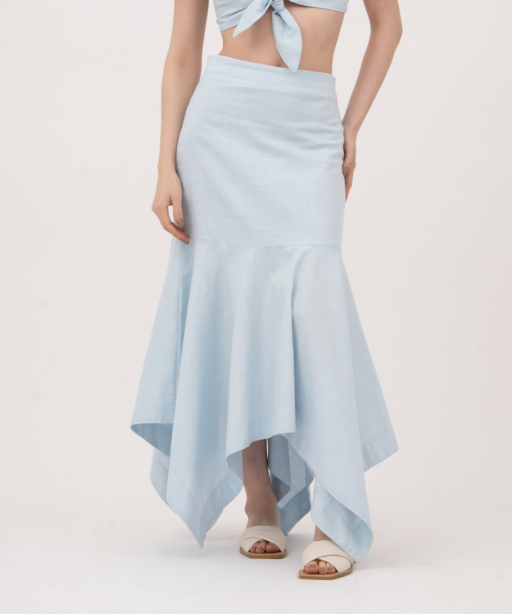 Falda midi con puntas AZUL CIELO