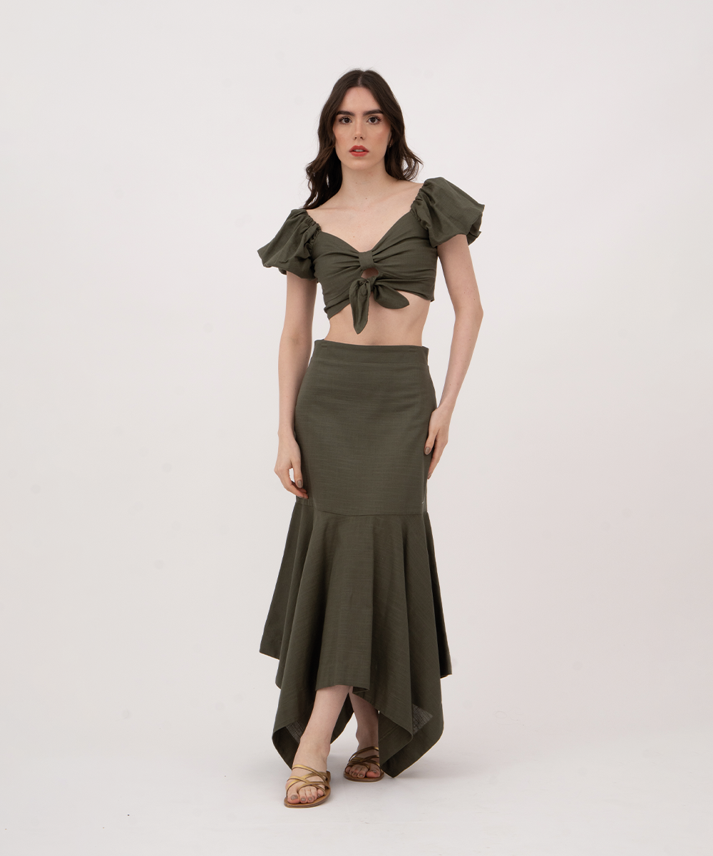 Falda midi con puntas VERDE SELVA (MILITAR)