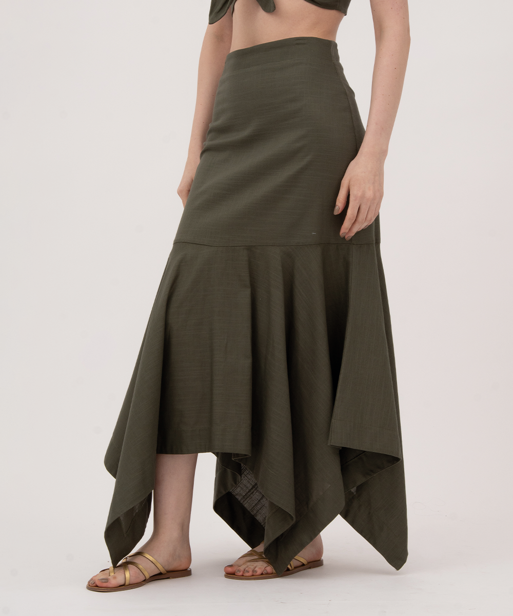 Falda midi con puntas VERDE SELVA (MILITAR)