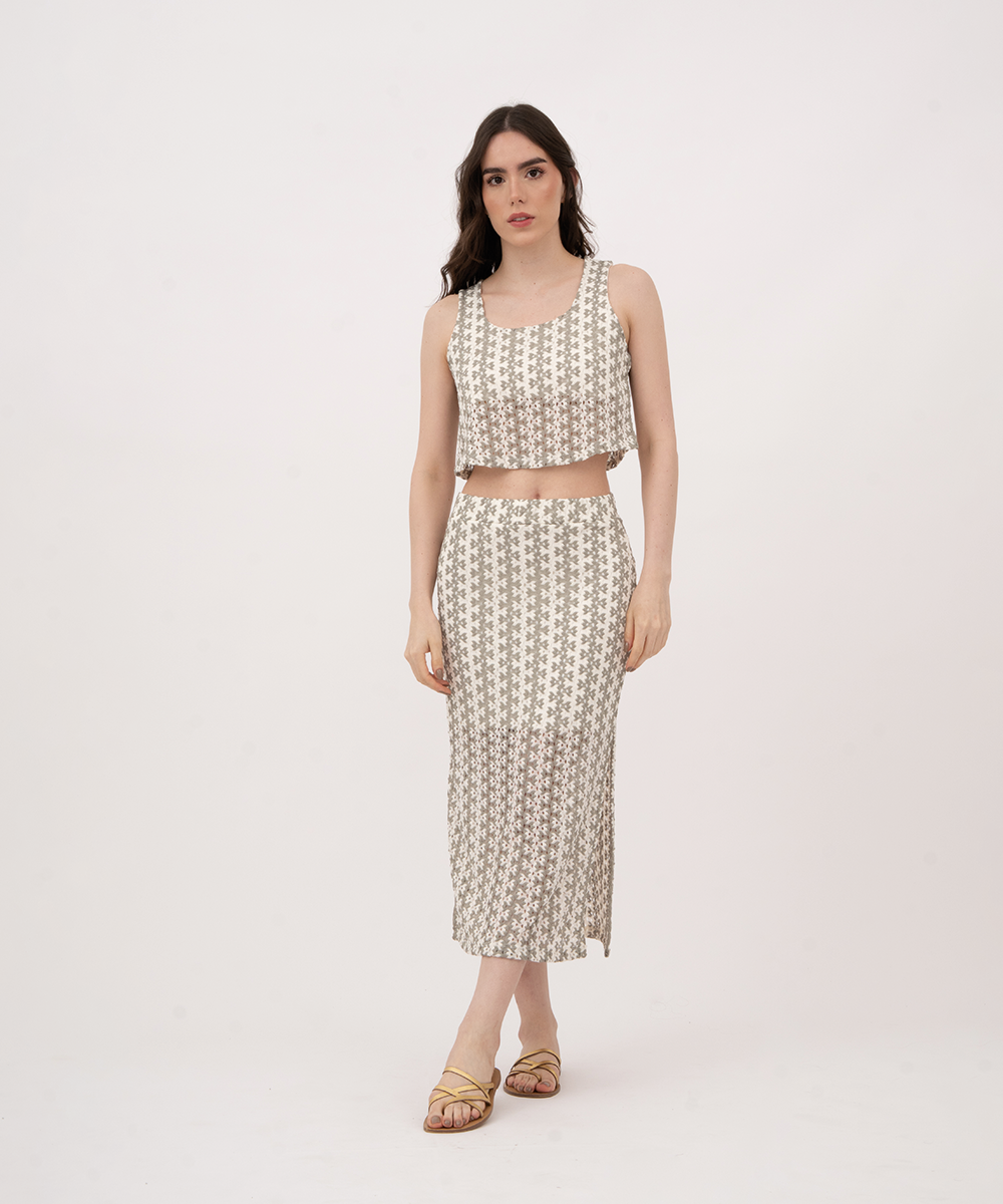 Falda midi con aberturas VERDE OLIVA