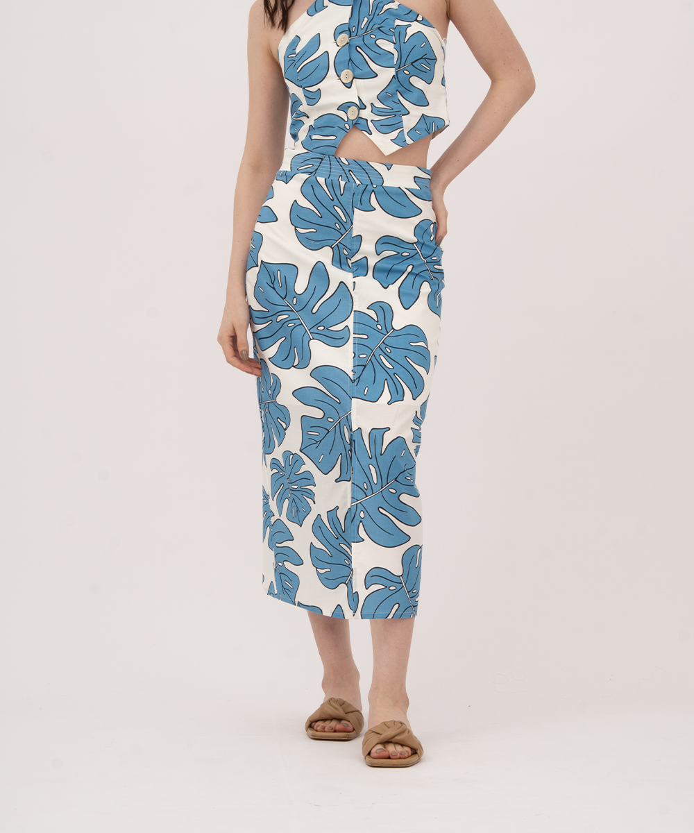 Falda midi con abertura AZUL RADIANTE