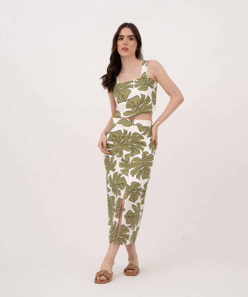 Falda midi con abertura VERDE