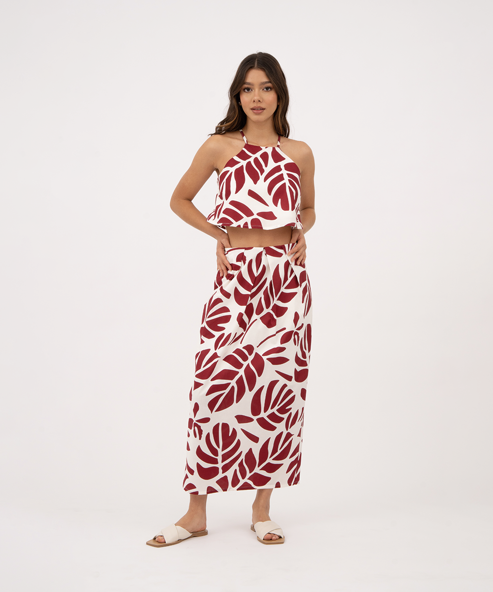 Falda midi con prenses ROJO