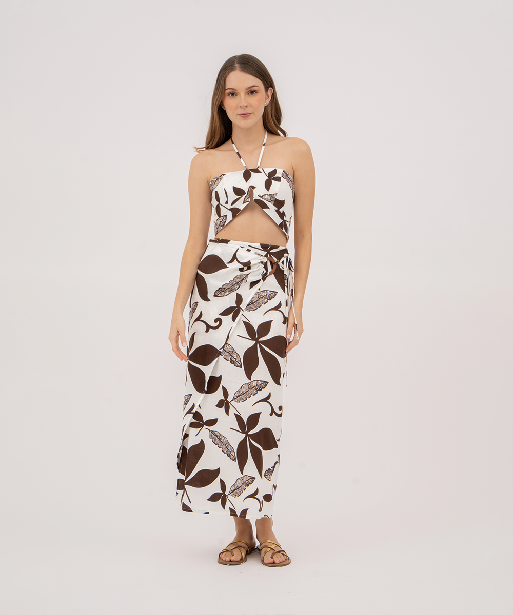 Falda asimétrica con argolla CHOCOLATE