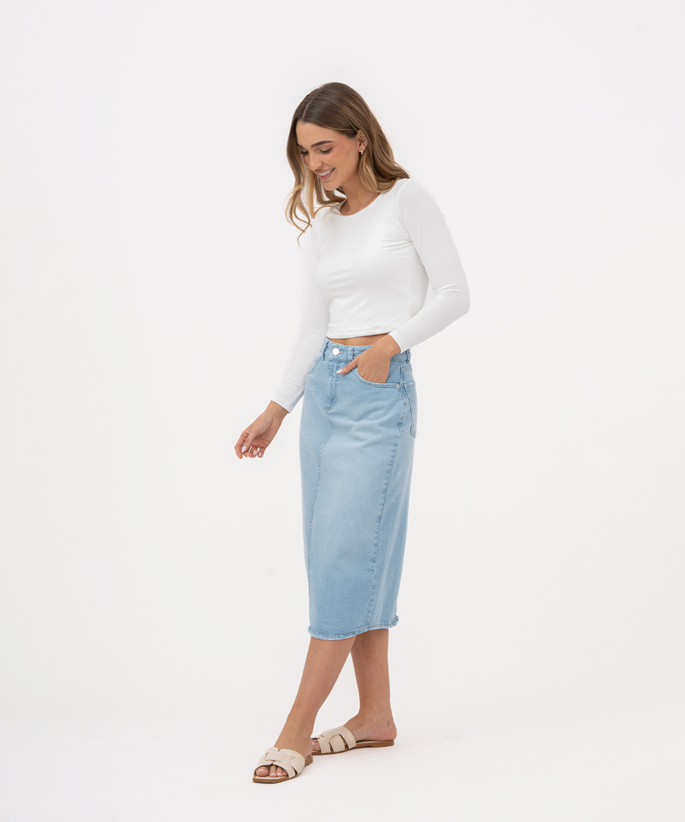 Falda midi AZUL CIELO