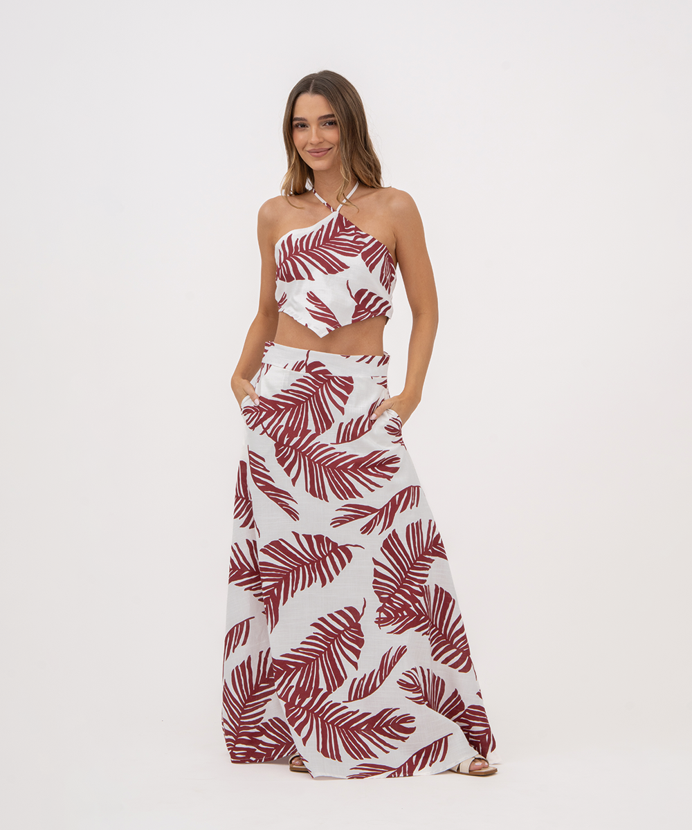 Falda larga con bolsillos ROJO