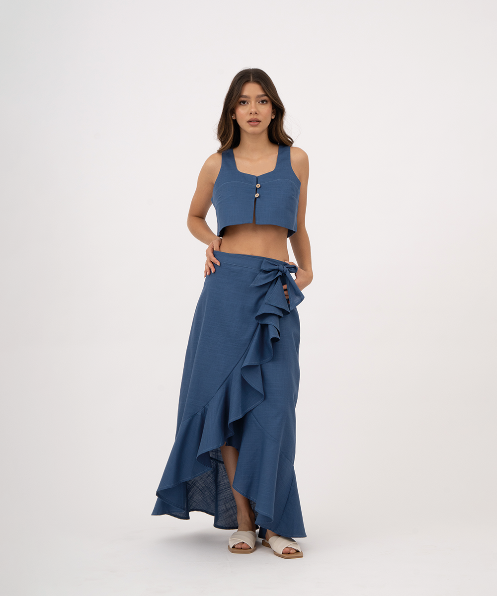Falda cruzada con lazo AZUL PROFUNDO
