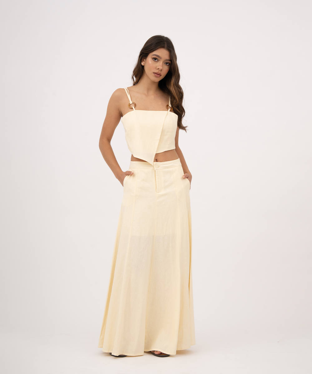 Falda larga con cortes AMARILLO PASTEL