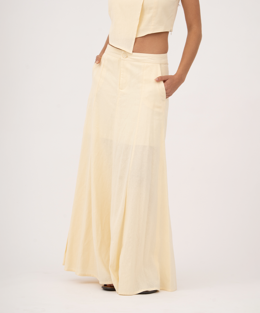 Falda larga con cortes AMARILLO PASTEL