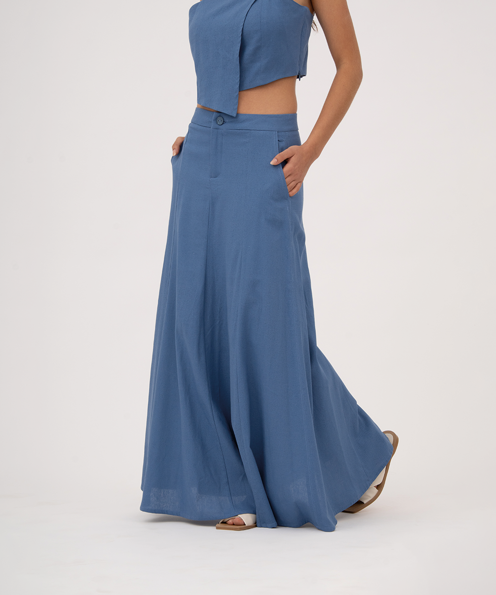 Falda larga con cortes AZUL RADIANTE