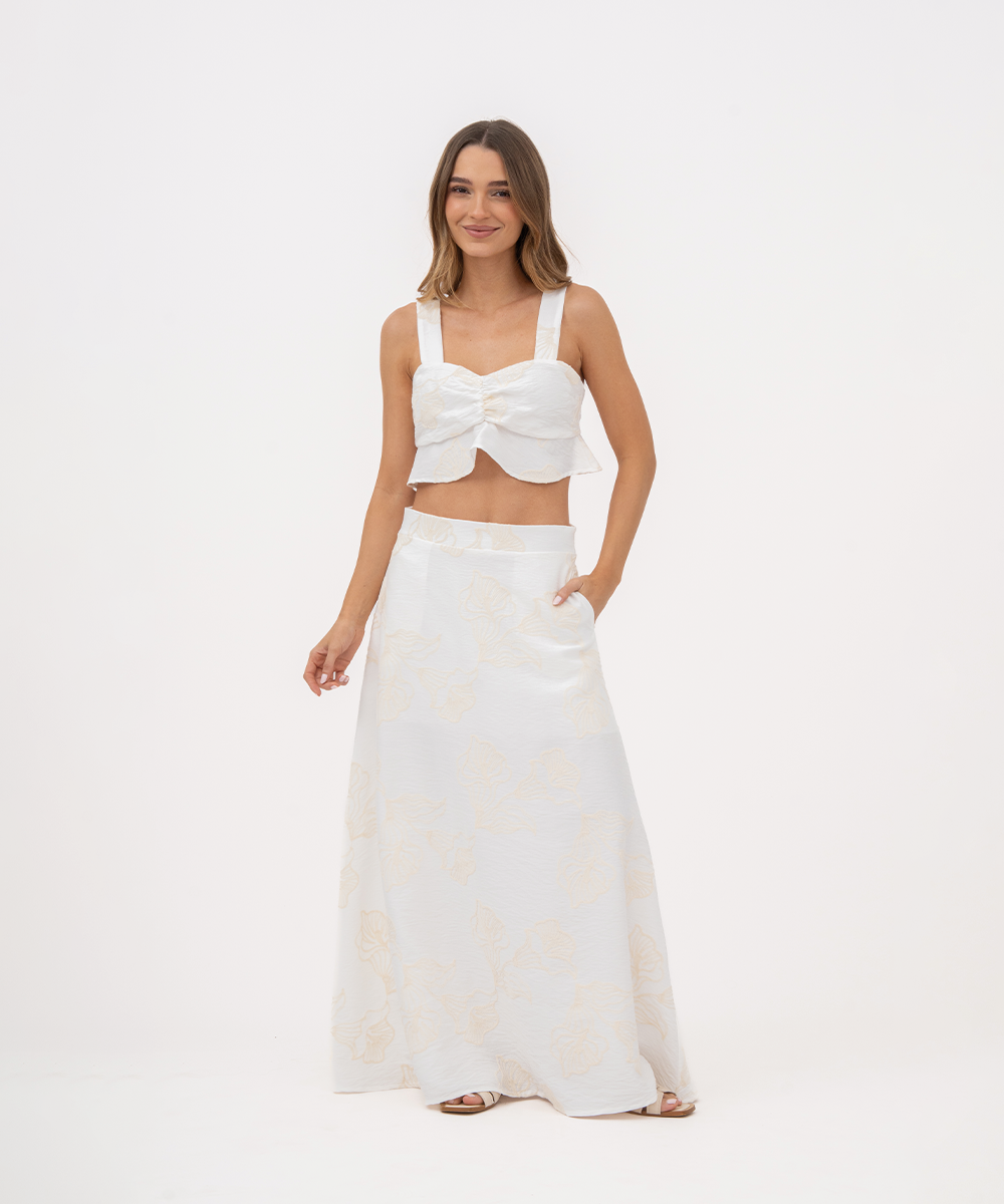 Falda larga con bolsillos BLANCO