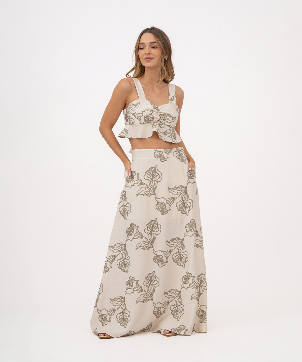 Falda larga con bolsillos VERDE OLIVA