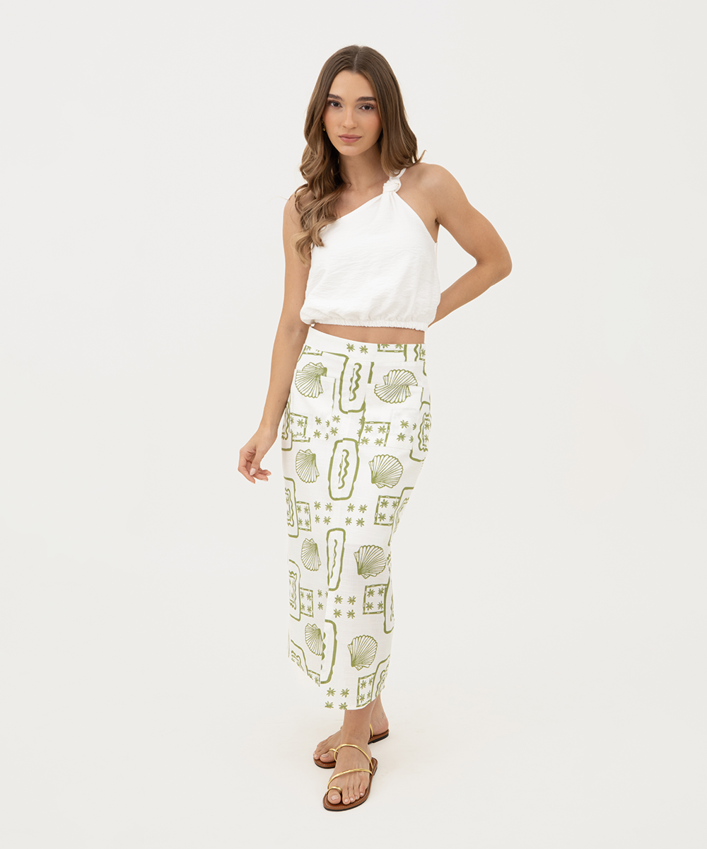 Falda midi VERDE OLIVA