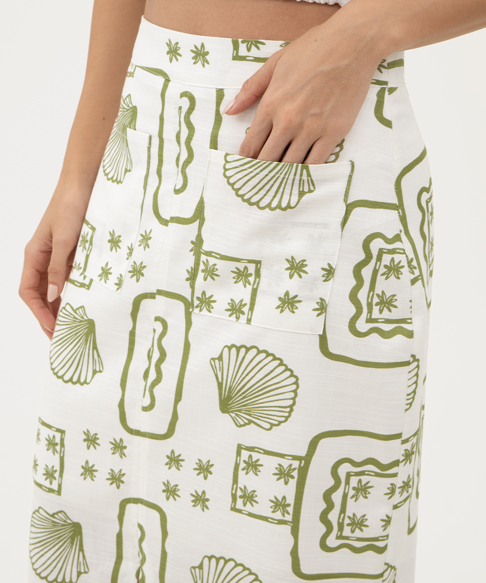 Falda midi VERDE OLIVA