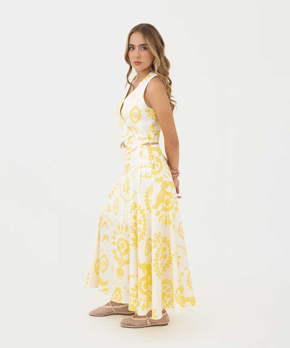 Falda midi botones AMARILLO