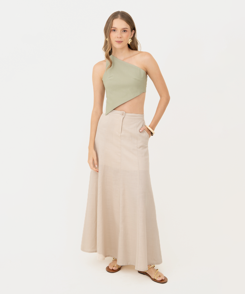 Falda larga con cortes Beige