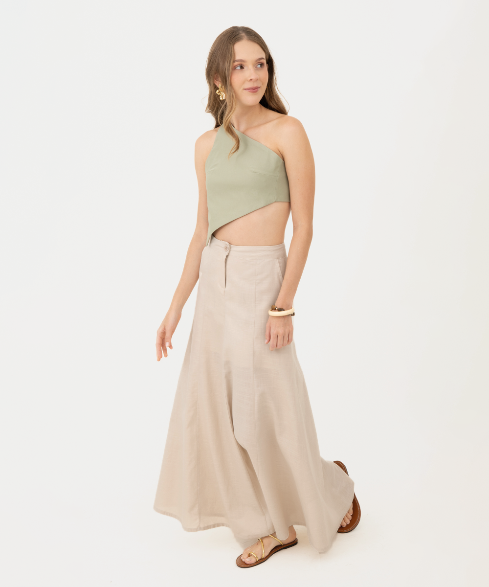 Falda larga con cortes Beige