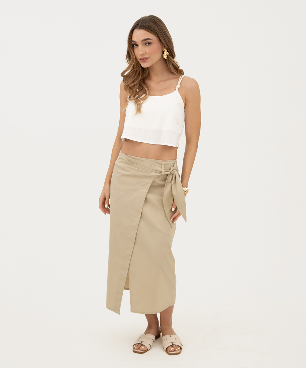 Falda cruzada lazos con prences Beige