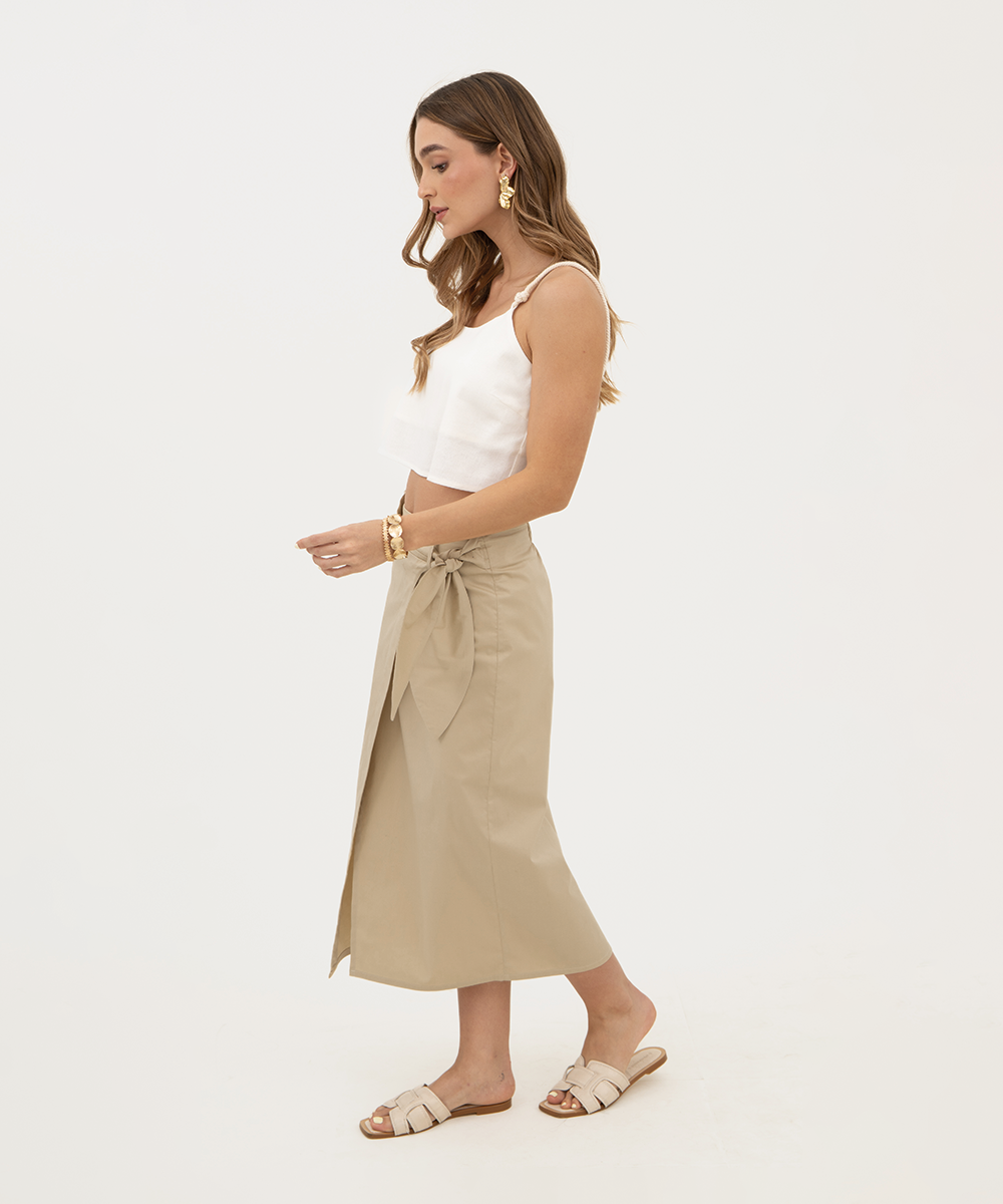 Falda cruzada lazos con prences Beige