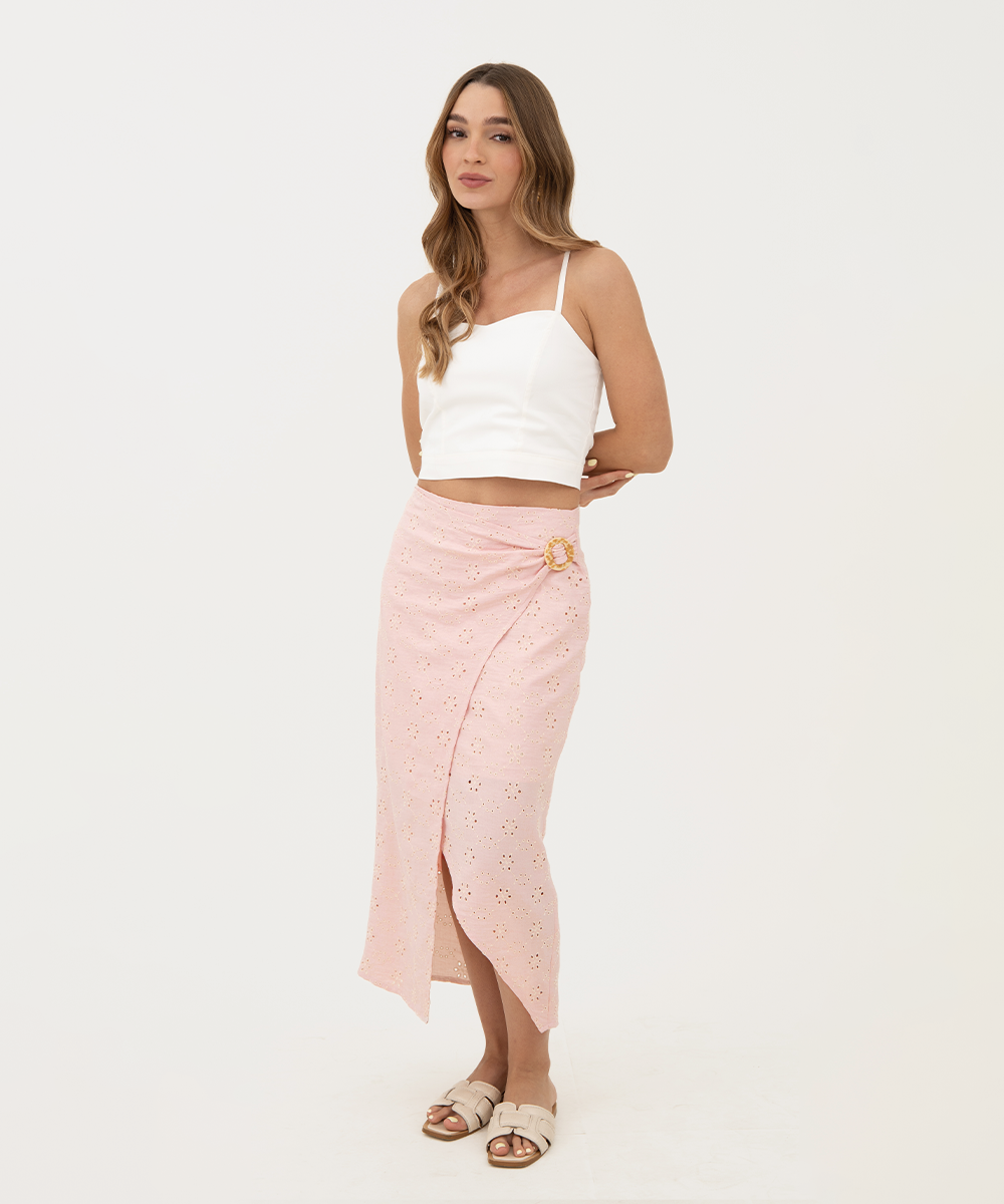 Falda cruzada con hebilla Rosado Pastel