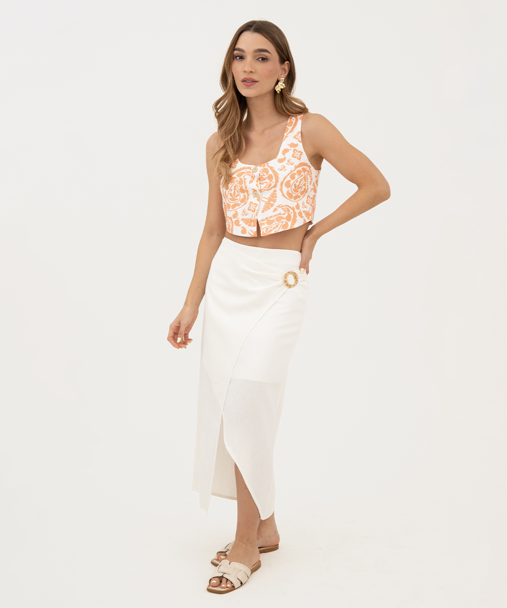 Falda cruzada con hebilla Blanco