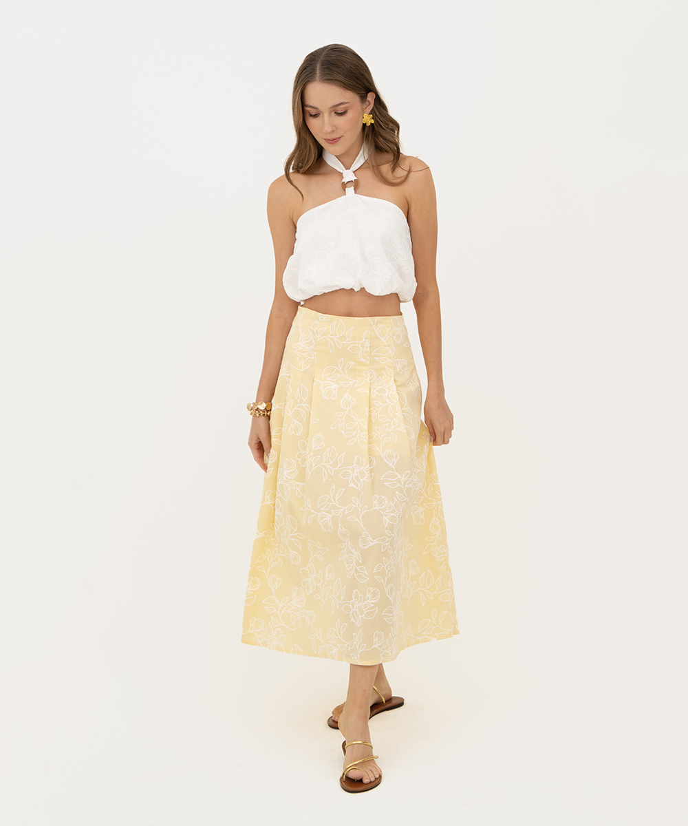 Falda midi con prenses Amarillo Pastel