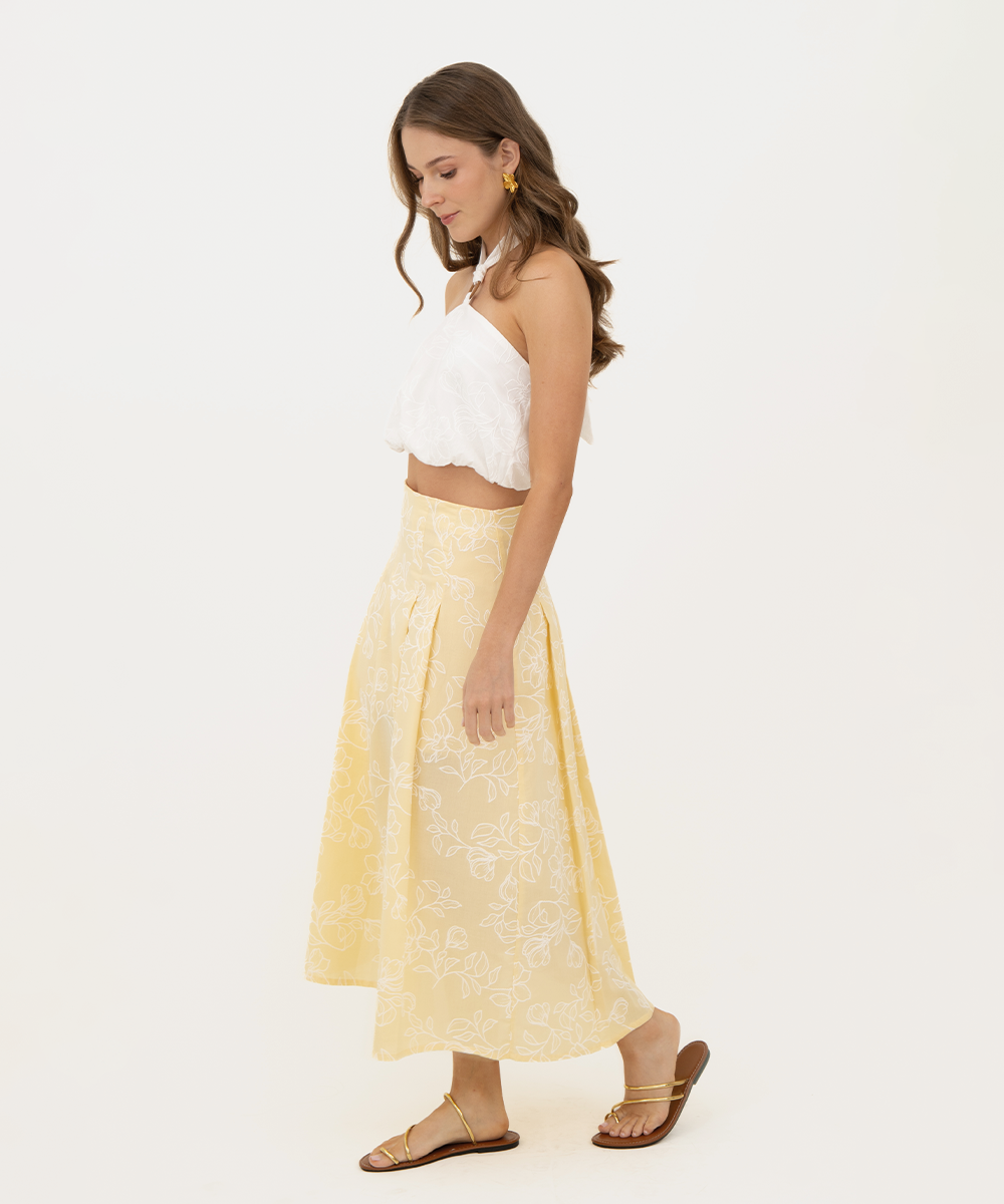 Falda midi con prenses Amarillo Pastel