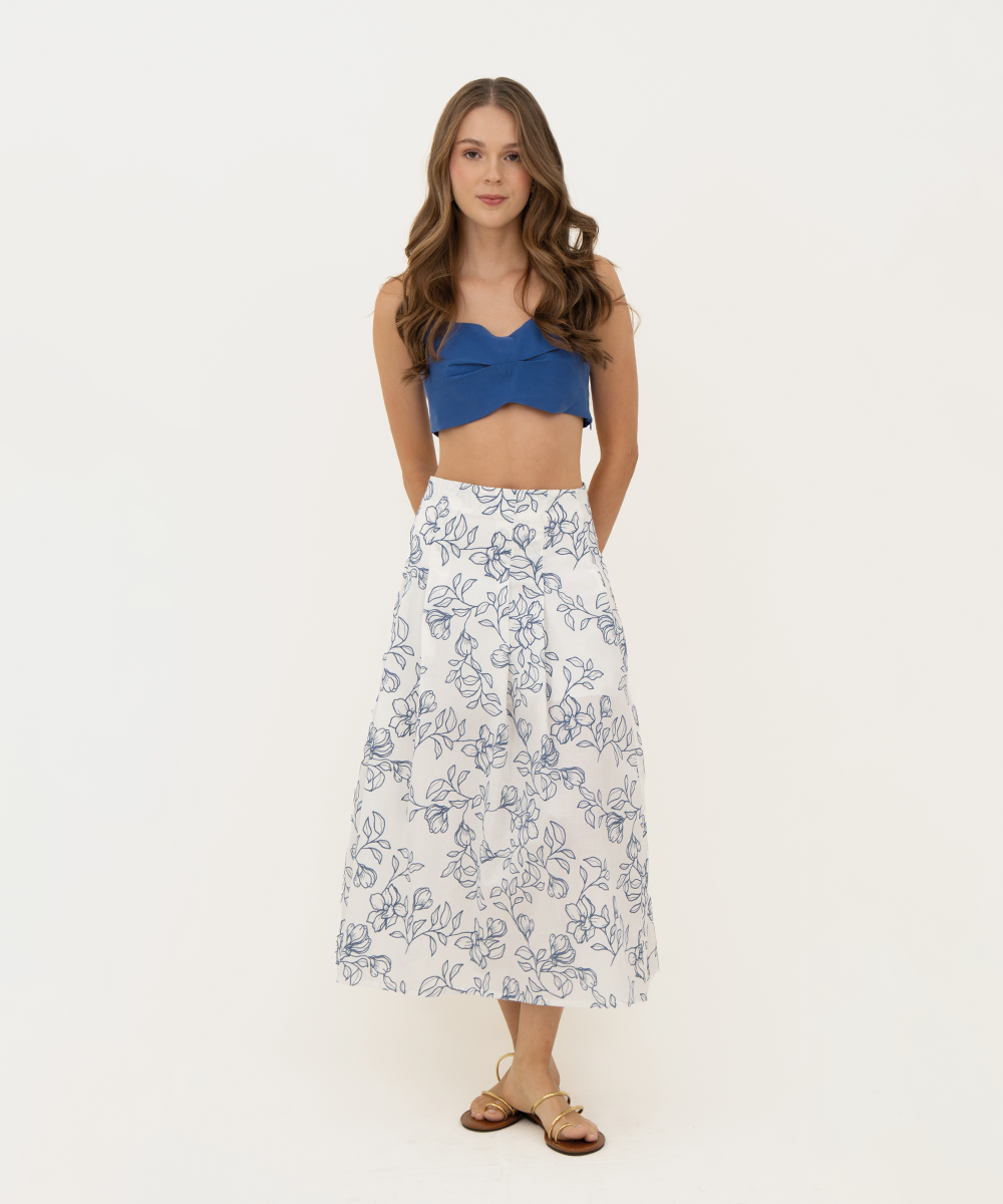 Falda midi con prenses Azul Profundo