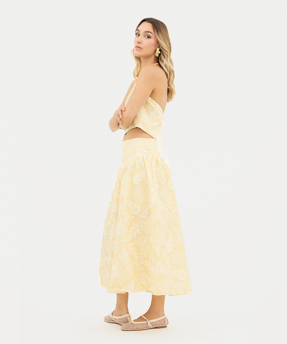 Falda midi de rayas Amarillo Pastel