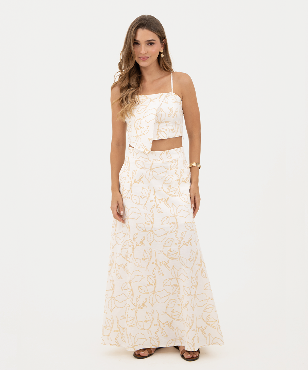 Falda larga con bolsillos Amarillo