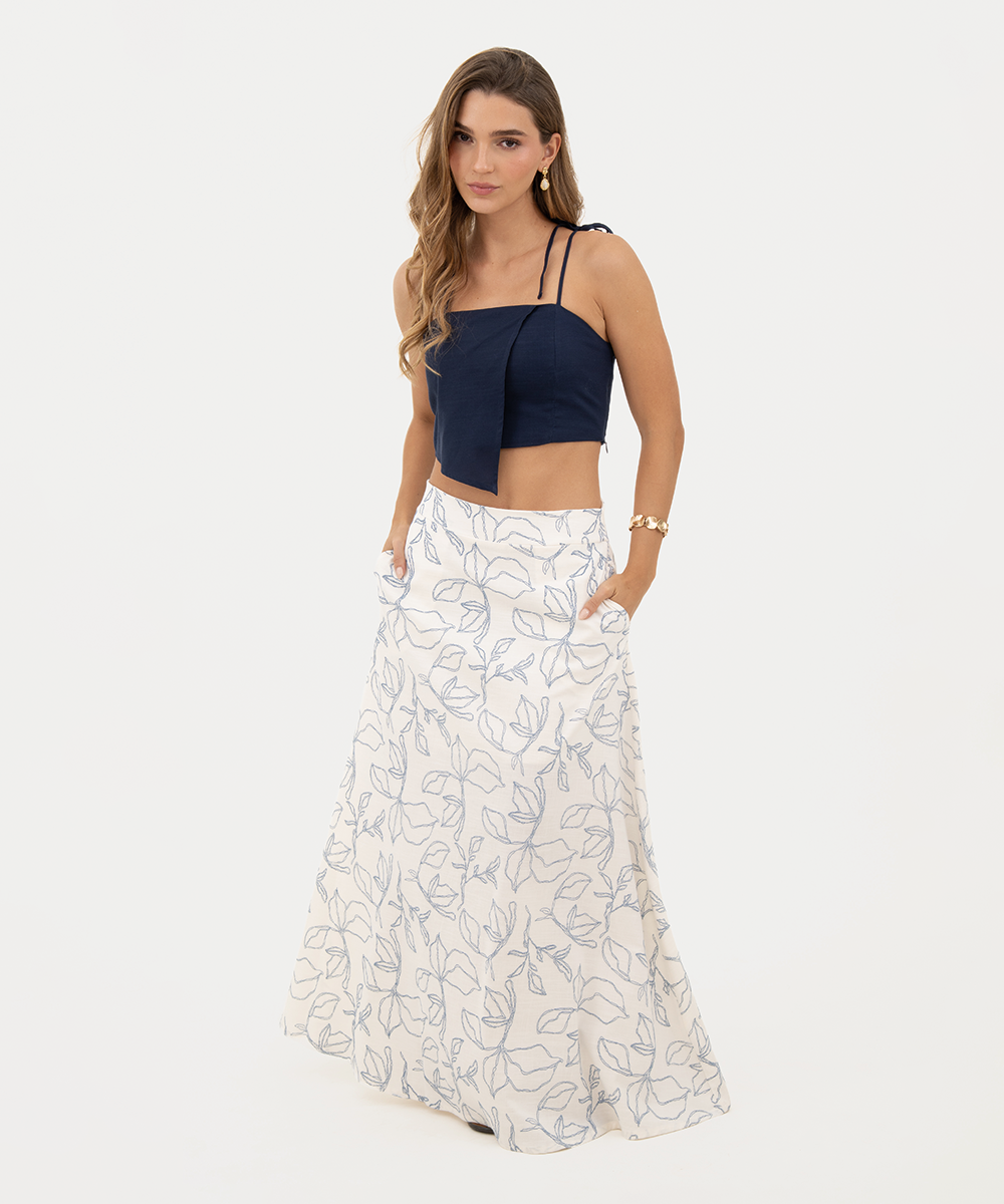 Falda larga con bolsillos Azul Empolvado