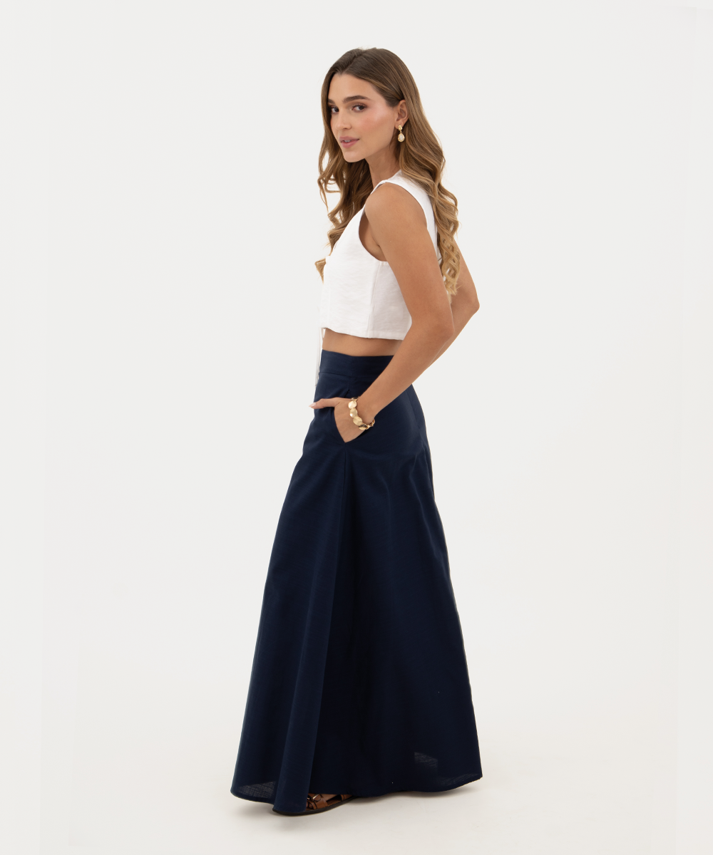 Falda larga con bolsillos Azul Profundo
