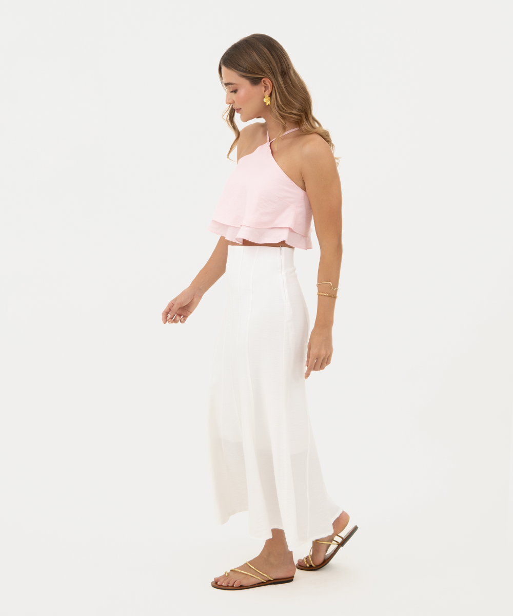 Falda midi con cortes Blanco