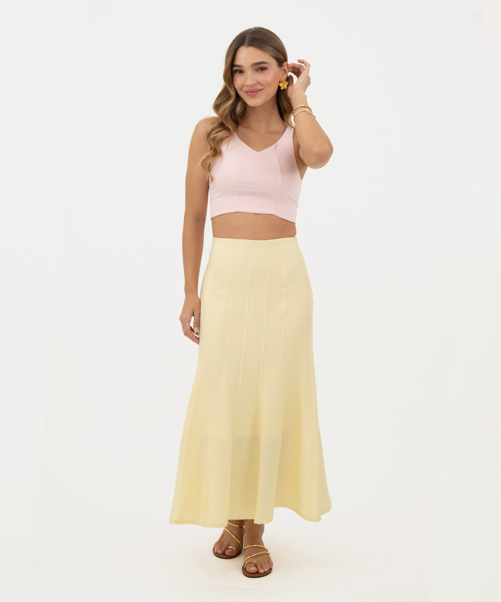 Falda midi con cortes Amarillo Pastel