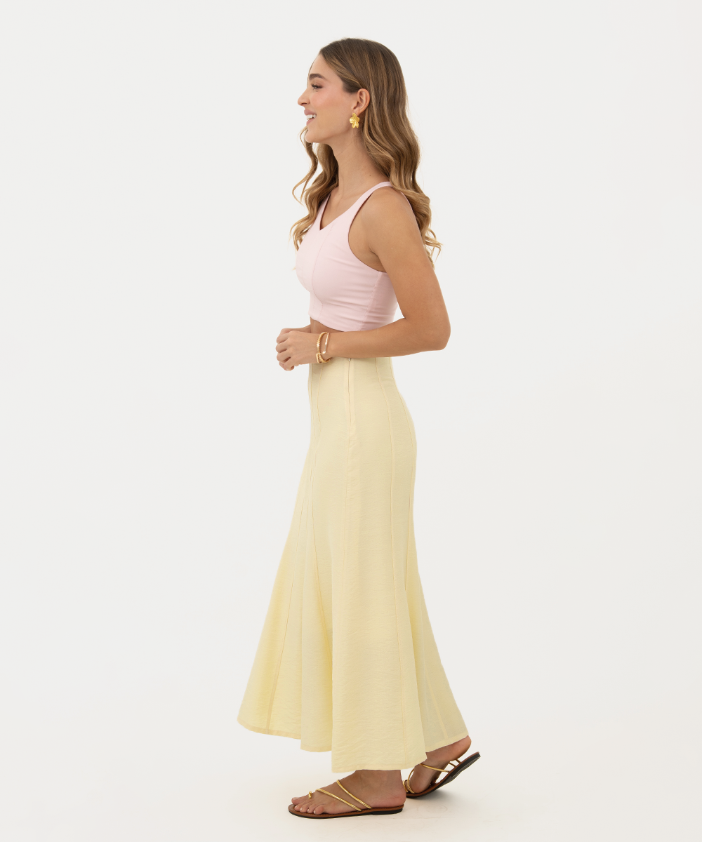 Falda midi con cortes Amarillo Pastel