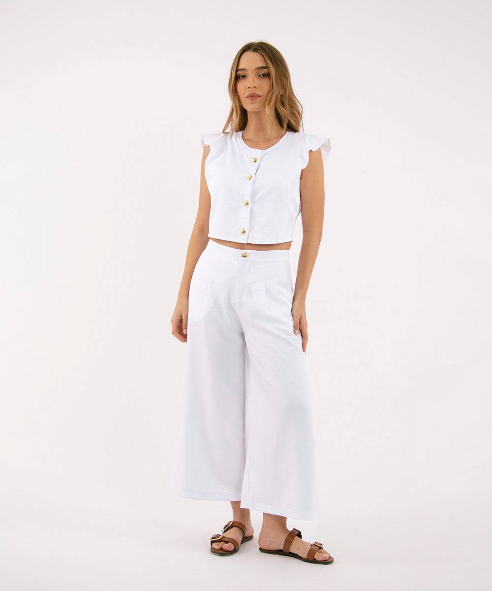 Pantalón Culotte Con Prenses Blanco Pantalóns Para Mujer | Ticket Store Colombia 1
