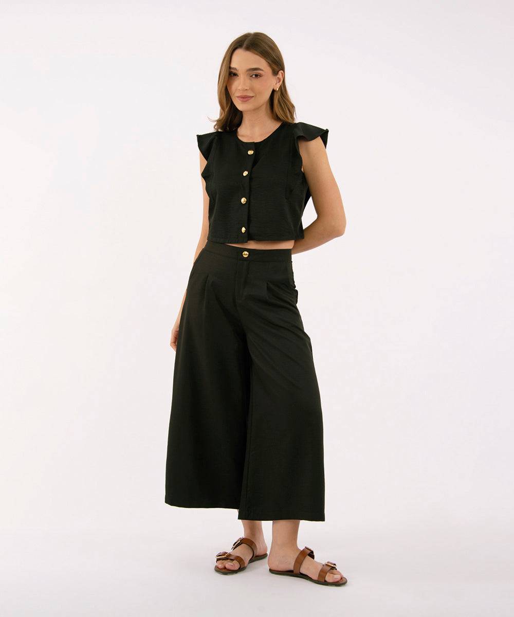 Pantalón Culotte Con Prenses Negro Pantalóns Para Mujer | Ticket Store Colombia 1