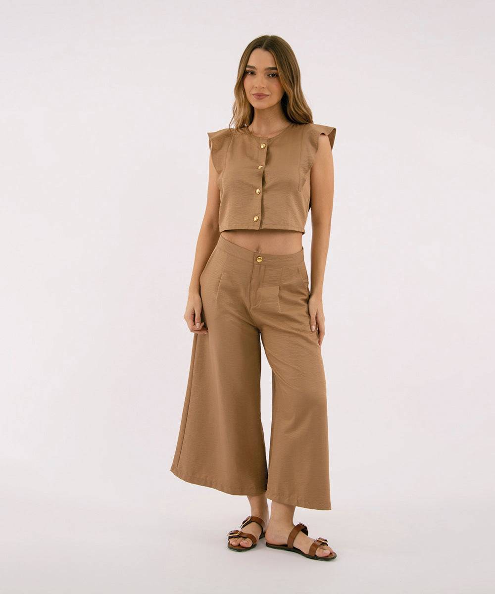 Pantalón Culotte Con Prenses Camel Pantalóns Para Mujer | Ticket Store Colombia 2