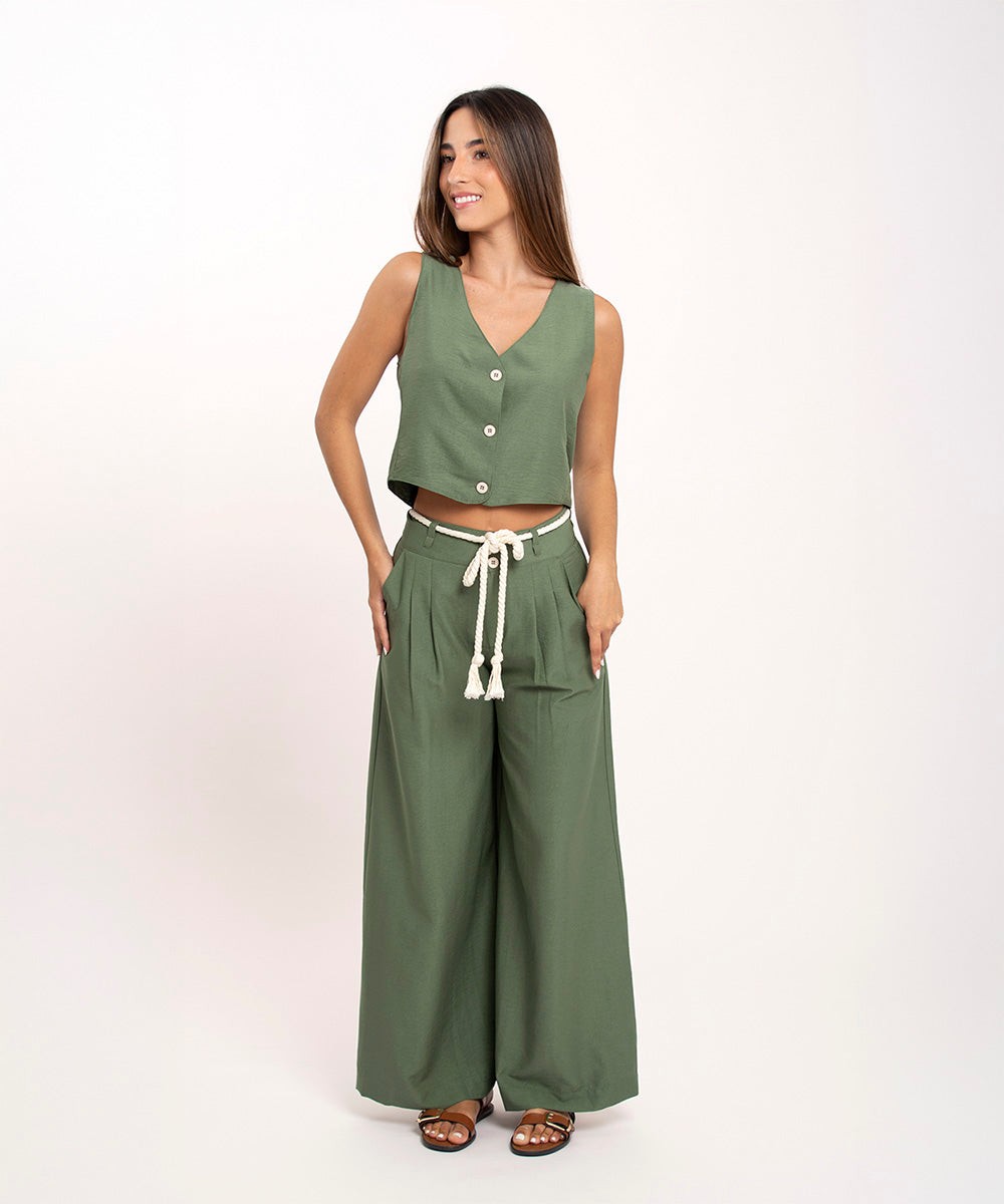 Pantalon Con Lazo Verde Oliva Pantalóns Para Mujer | Ticket Store Colombia 1
