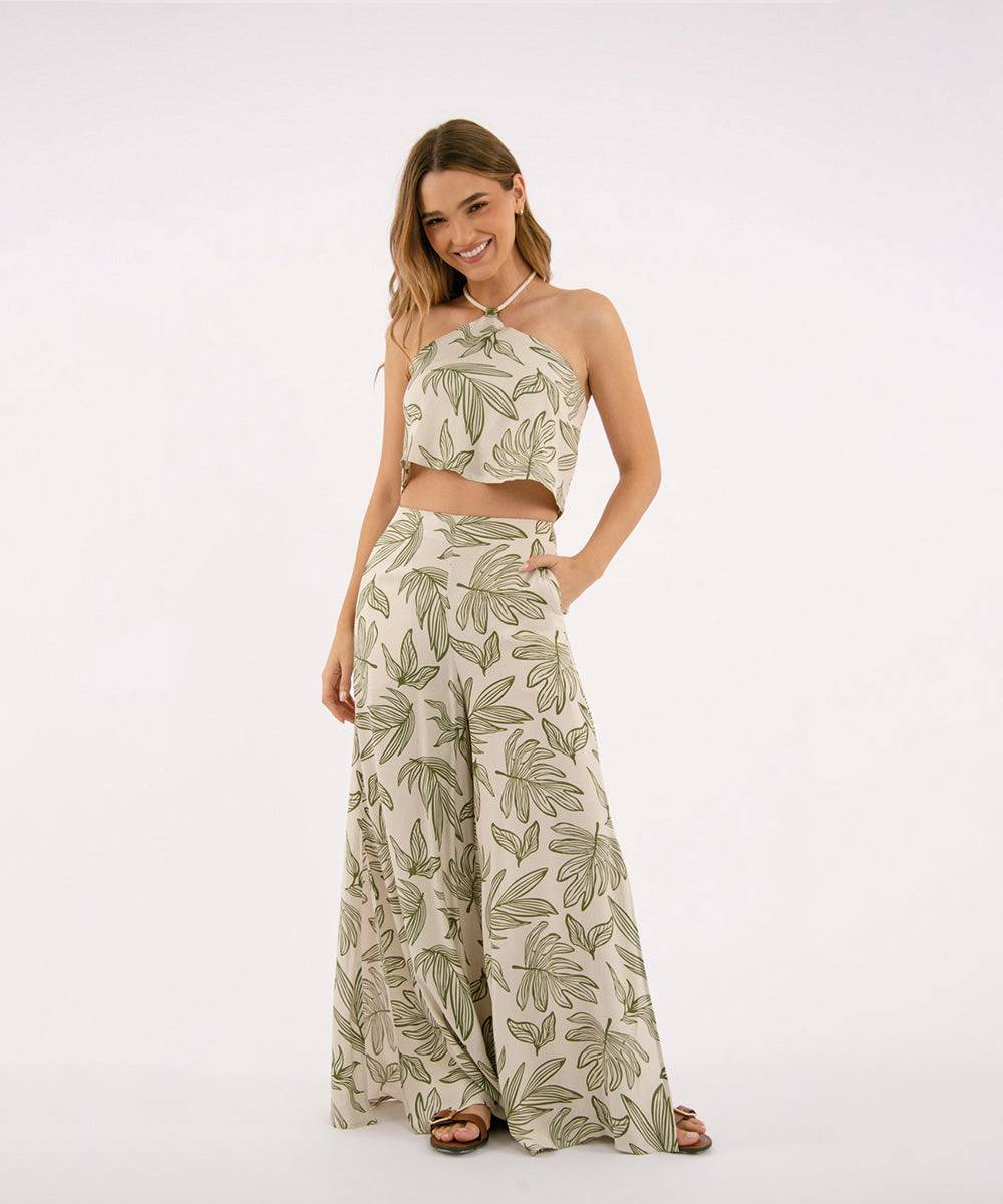 Pantalón Palazzo Aberturas Verde Selva (Militar) Pantalóns Para Mujer | Ticket Store Colombia 1