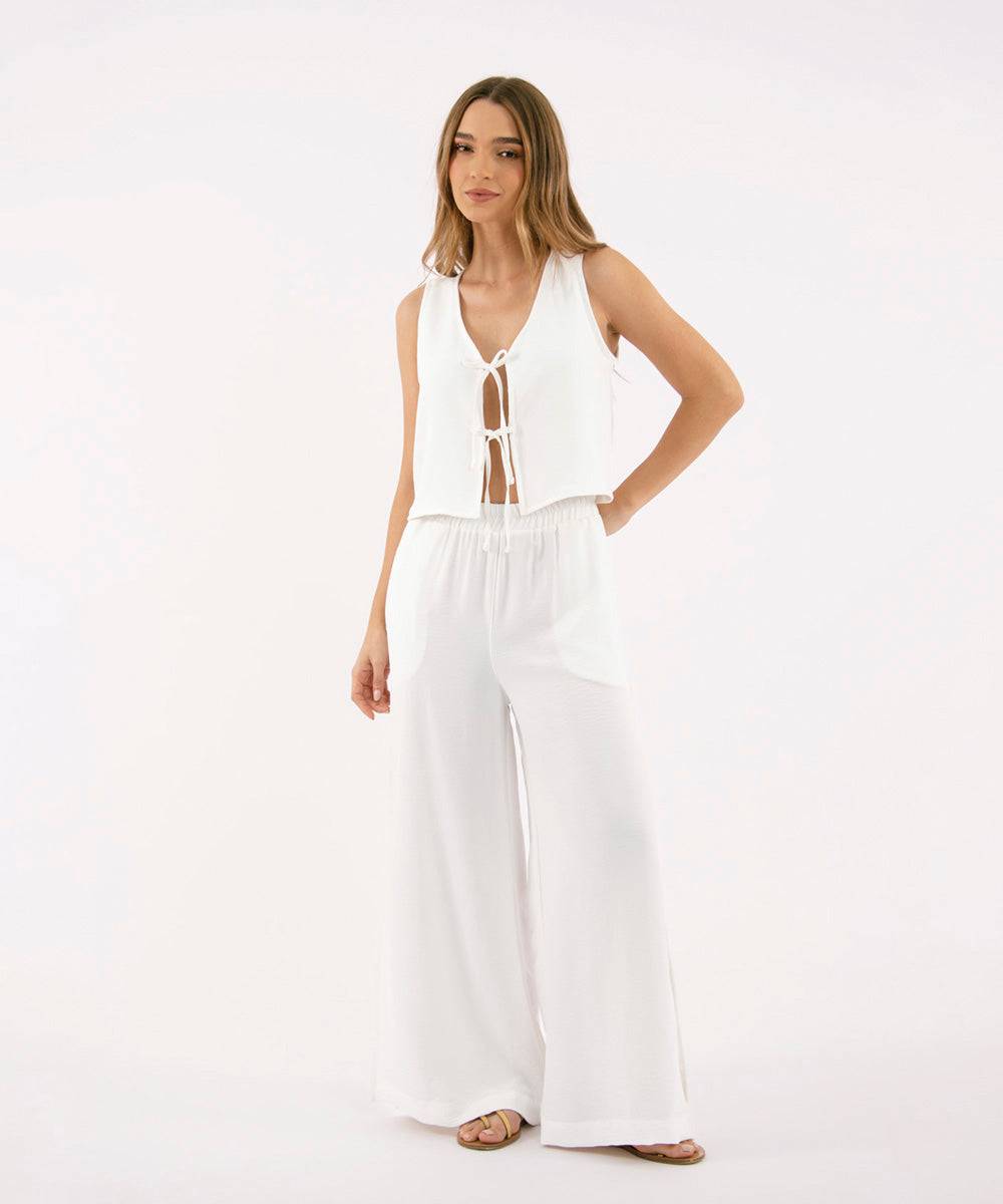 Pantalón Cintura Elástica Blanco Pantalóns Para Mujer | Ticket Store Colombia 1