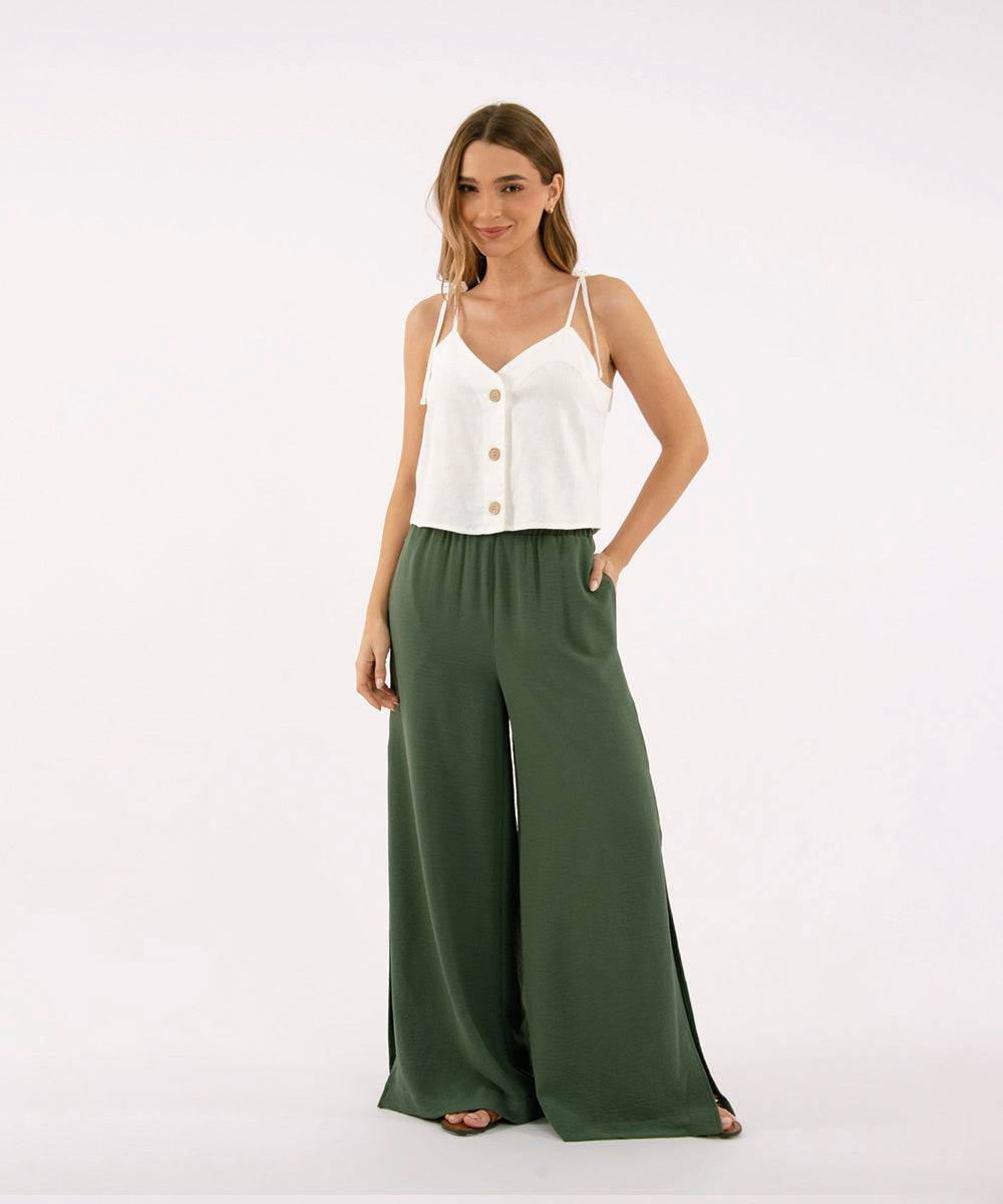 Pantalón Cintura Elástica Verde Esmeralda Pantalóns Para Mujer | Ticket Store Colombia 1
